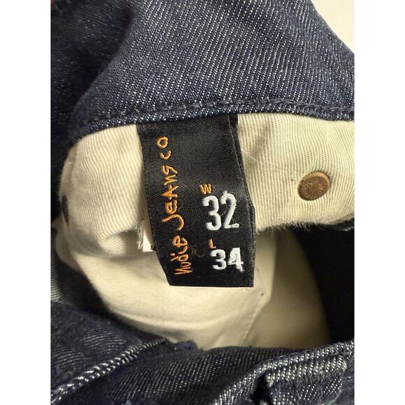 NUDIE Jeans GRIM TIM Men's Jeans W32 L34 Slim Fit Tapered Organic Dry Navy Dips - Picture 12 of 16